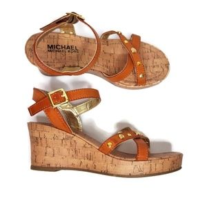 Michael Kors Girls Brown Strap Wedge Sandals Sz 2
